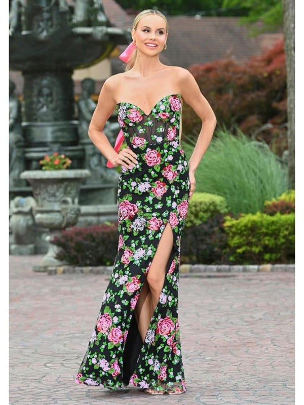 Colors 3550 Long Floral Formal Sequin Prom Dress