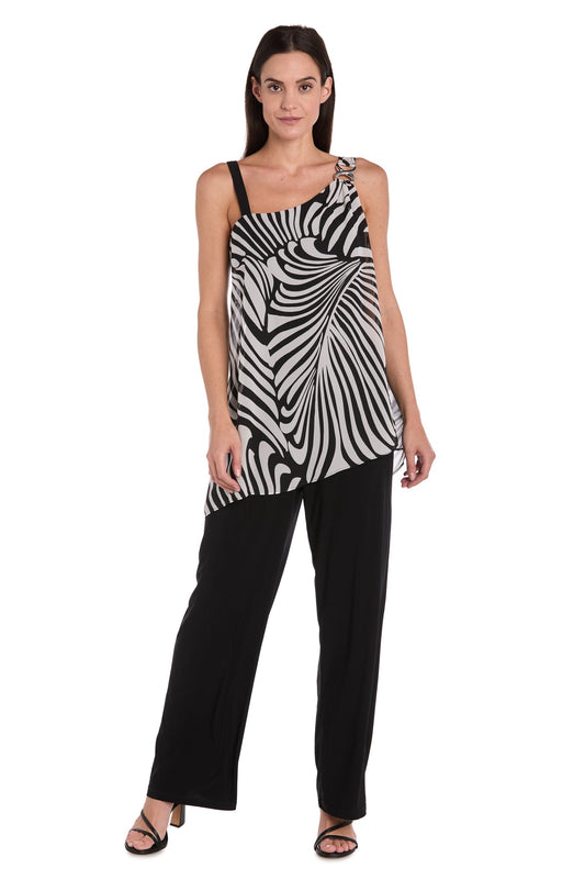 Jumpsuit Long Print Formal Petite Jumpsuit Black/White