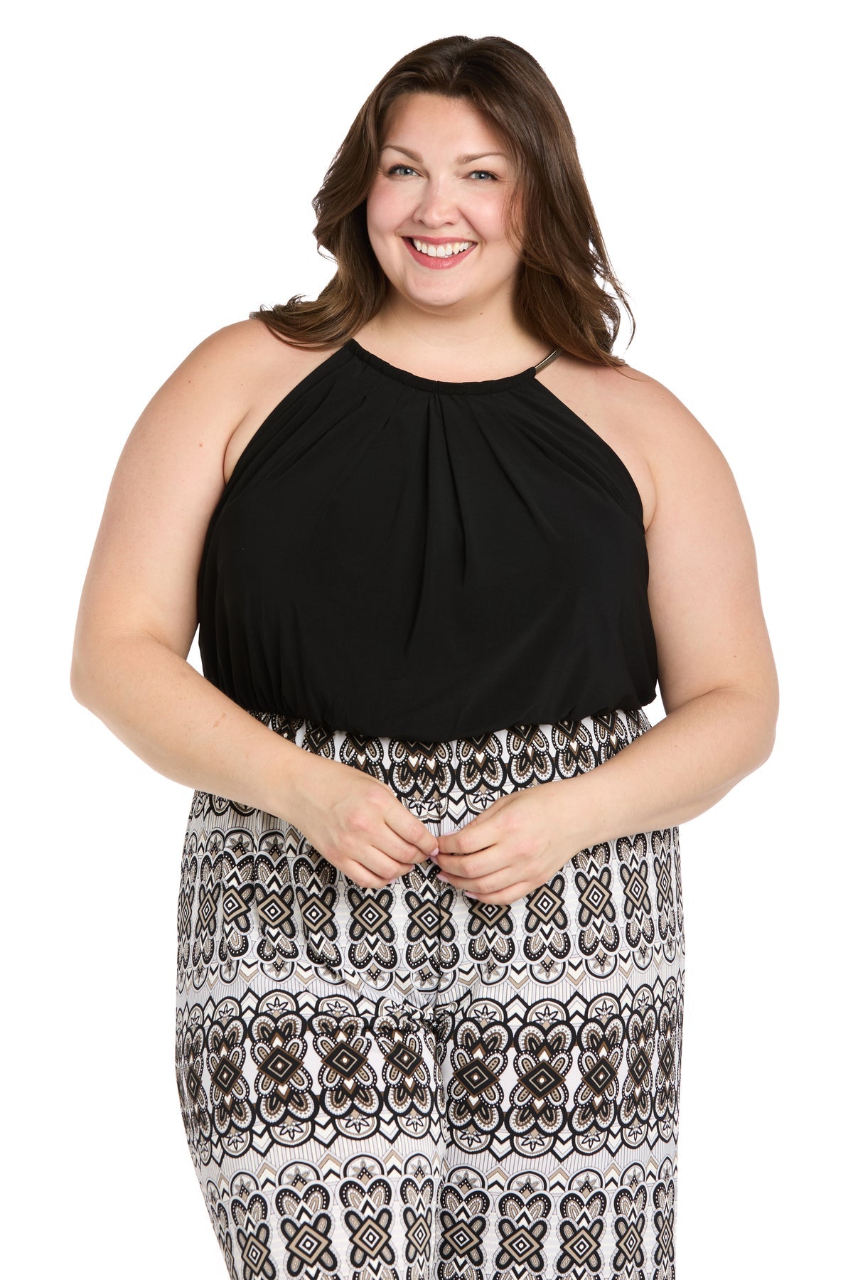 R&M Richards 3555W Long Formal Printed Plus Size Jumpsuit