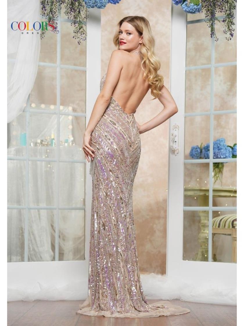 Colors 3555 Formal Fitted Long Fringe Slit Prom Dress