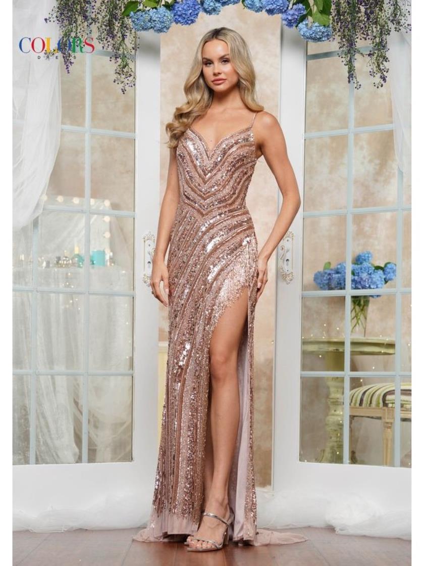 Colors 3556 Formal Long Beaded Slit Fitted Prom Dress