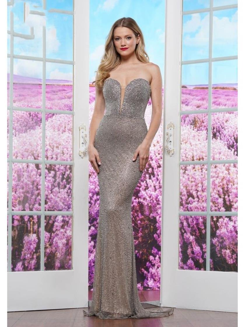 Prom Dresses Fitted Flare Long Formal Prom Dress Platinum