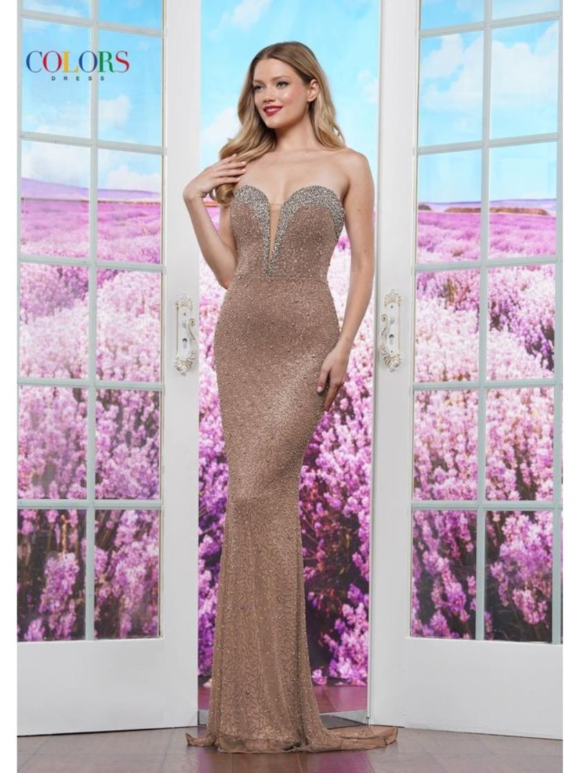 Colors 3559 Fitted Long Formal Beaded Prom Dress