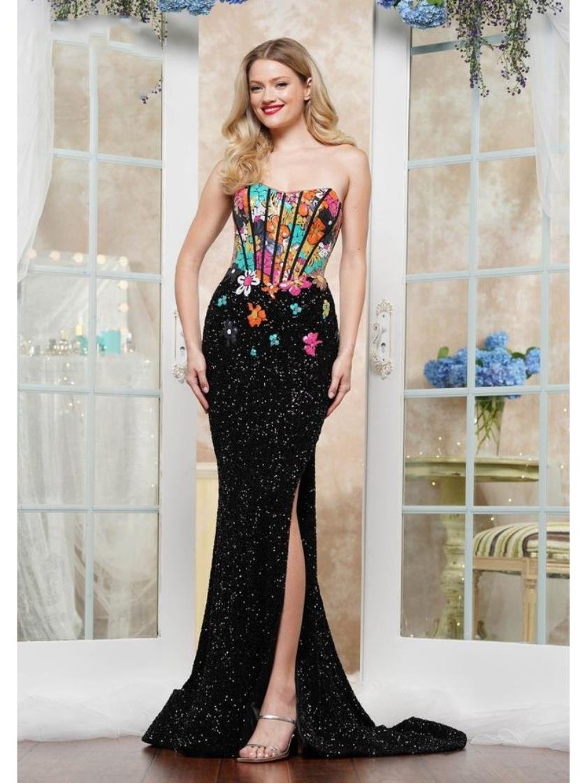 Prom Dresses Formal Long Fitted Slit Prom Dress  Black