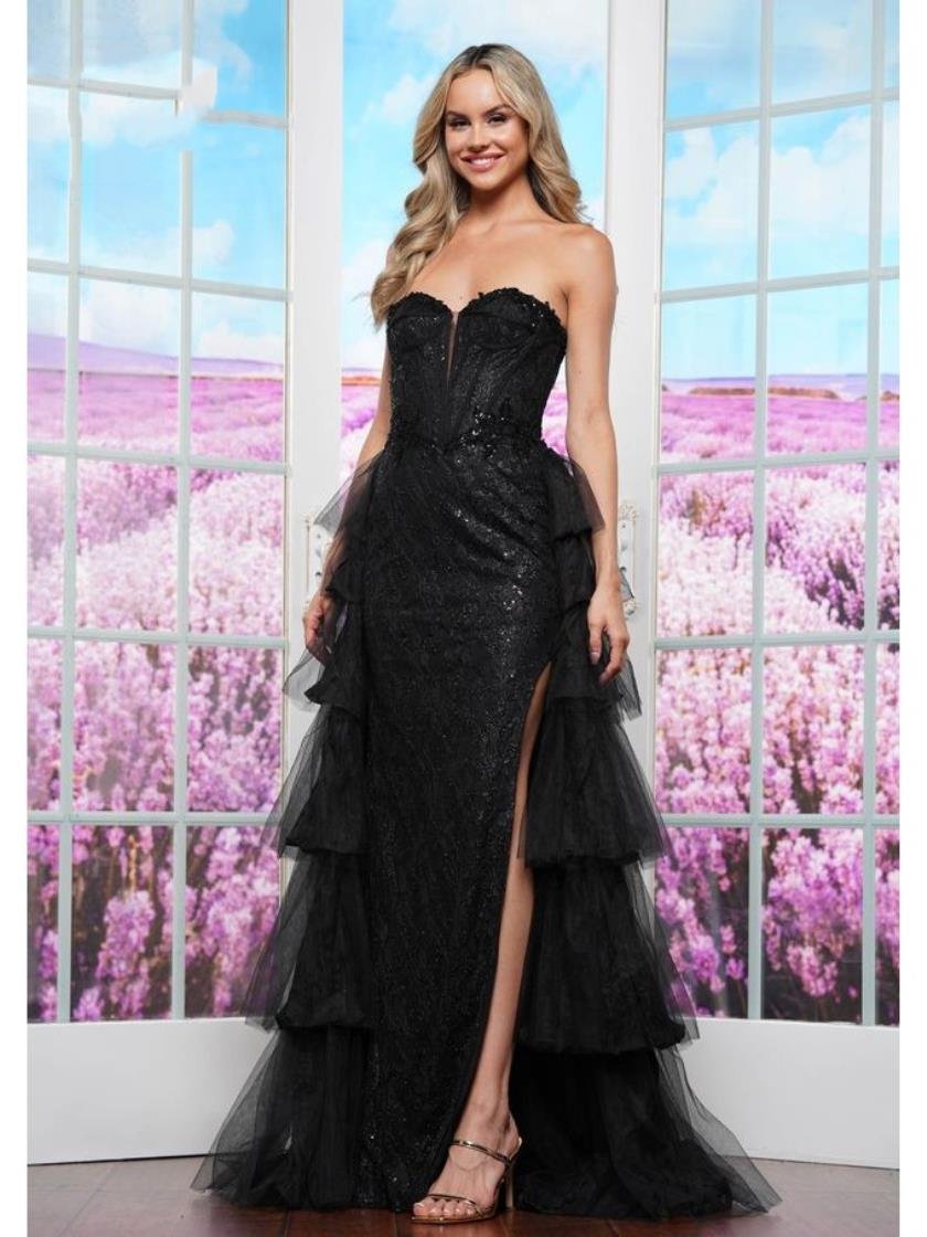 Prom Dresses Long Sequin Fitted Formal Tulle Skirt Prom Dress Black