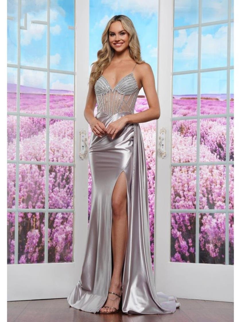 Colors 3566 Long Fitted Formal Metallic Prom Dress