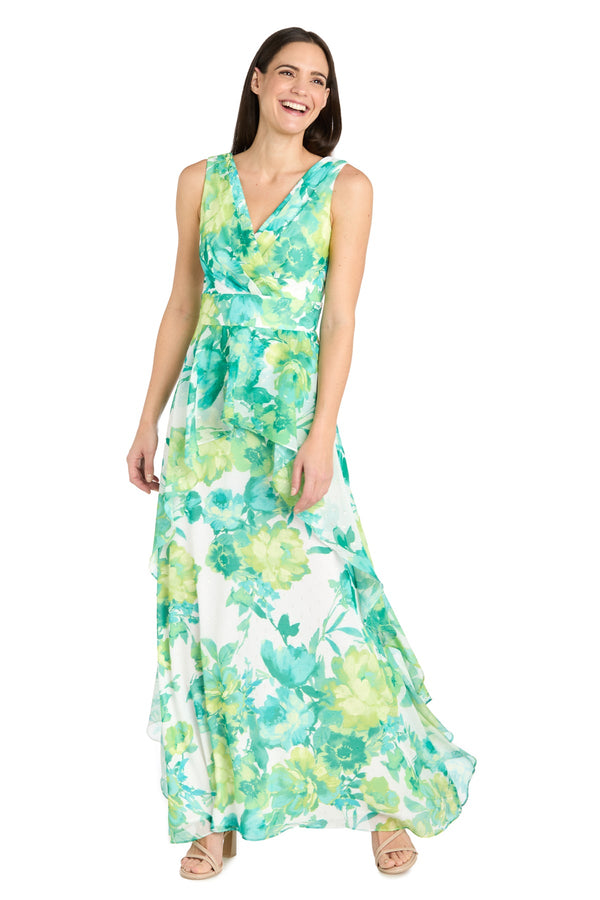 Long Formal Printed Ruffle Dress Maxi R&M Richards 3571