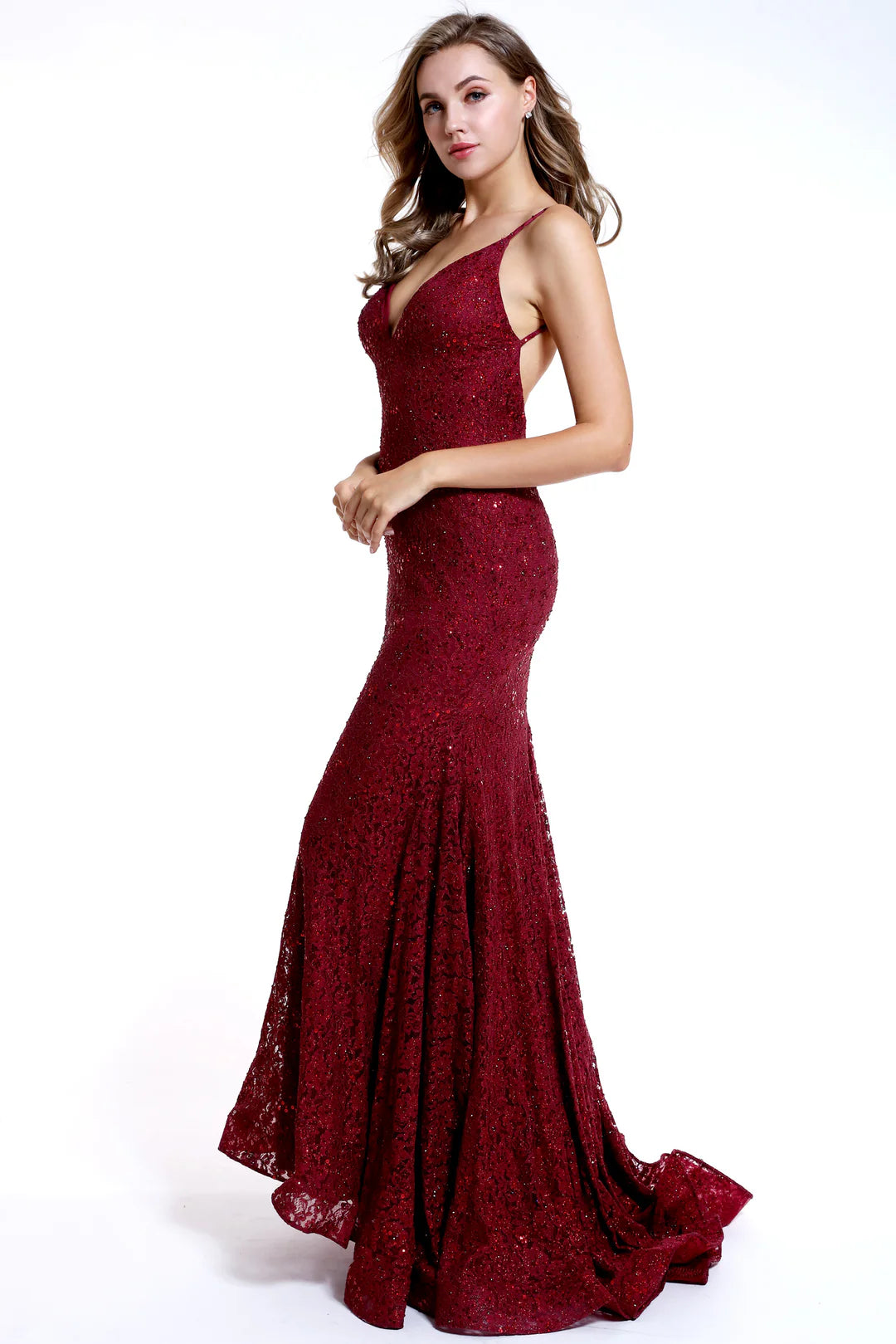 Prom Dresses Long Formal Fitted Lace Prom Dress Wine
