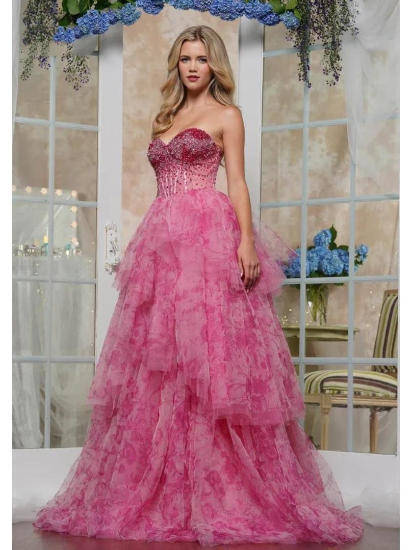 Colors 3572 Beaded Formal Print Ruffle Long Prom Dress - Lavender / 14 Colors 3572 Beaded Formal Print Ruffle Long Prom Dress - Lavender / 14