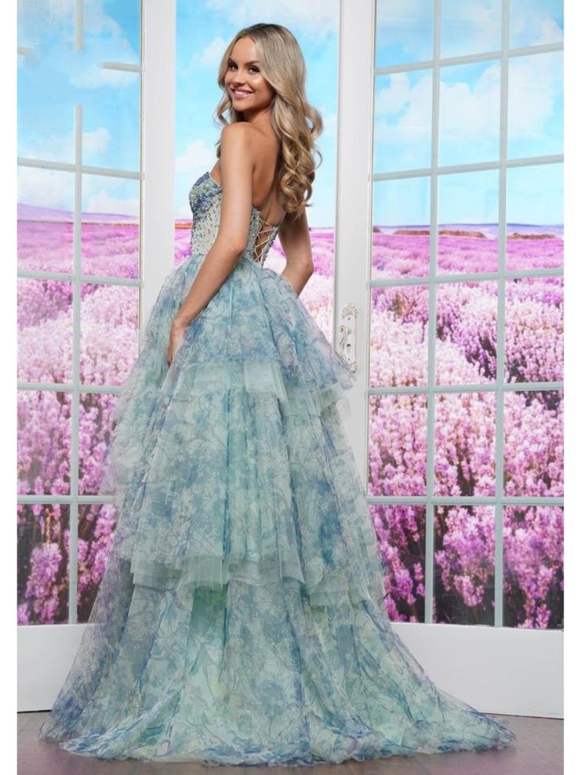 Lavender Colors 3572 Beaded Formal Print Ruffle Long Prom Dress