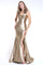 Prom Dresses Long Formal Fitted Metallic Slit Prom Dress Gold