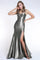 Prom Dresses Long Formal Fitted Metallic Slit Prom Dress Gunmetal