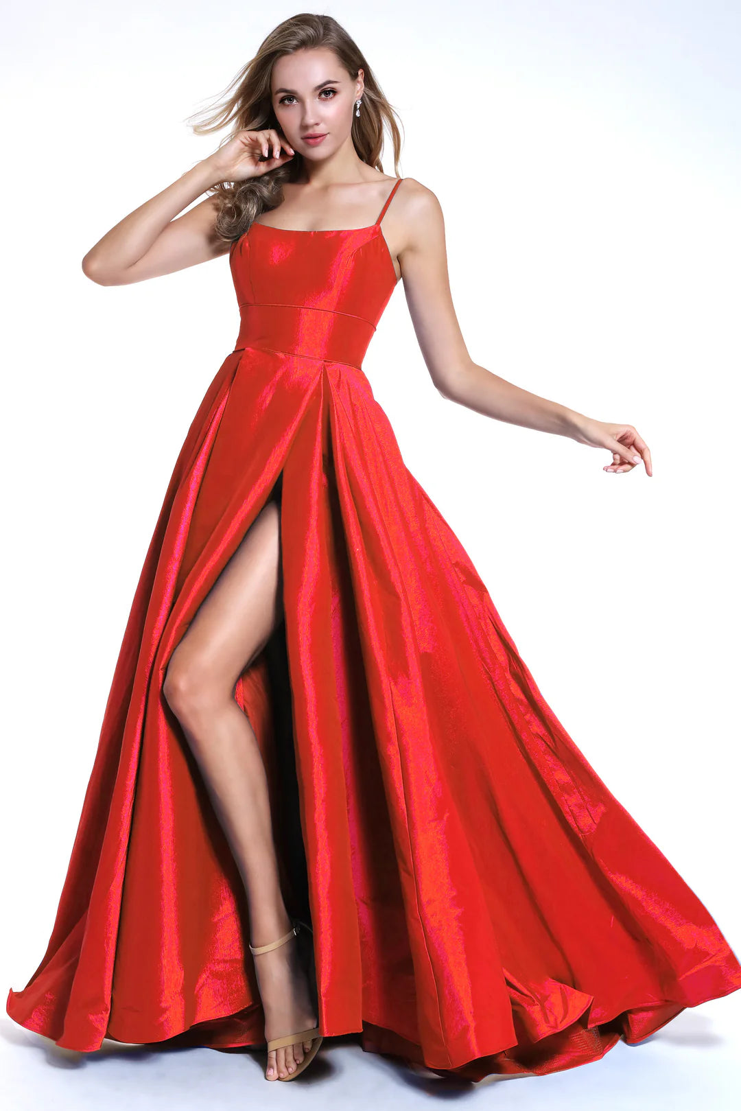 Prom Dresses Long A Line Formal Slit Prom Dress Red