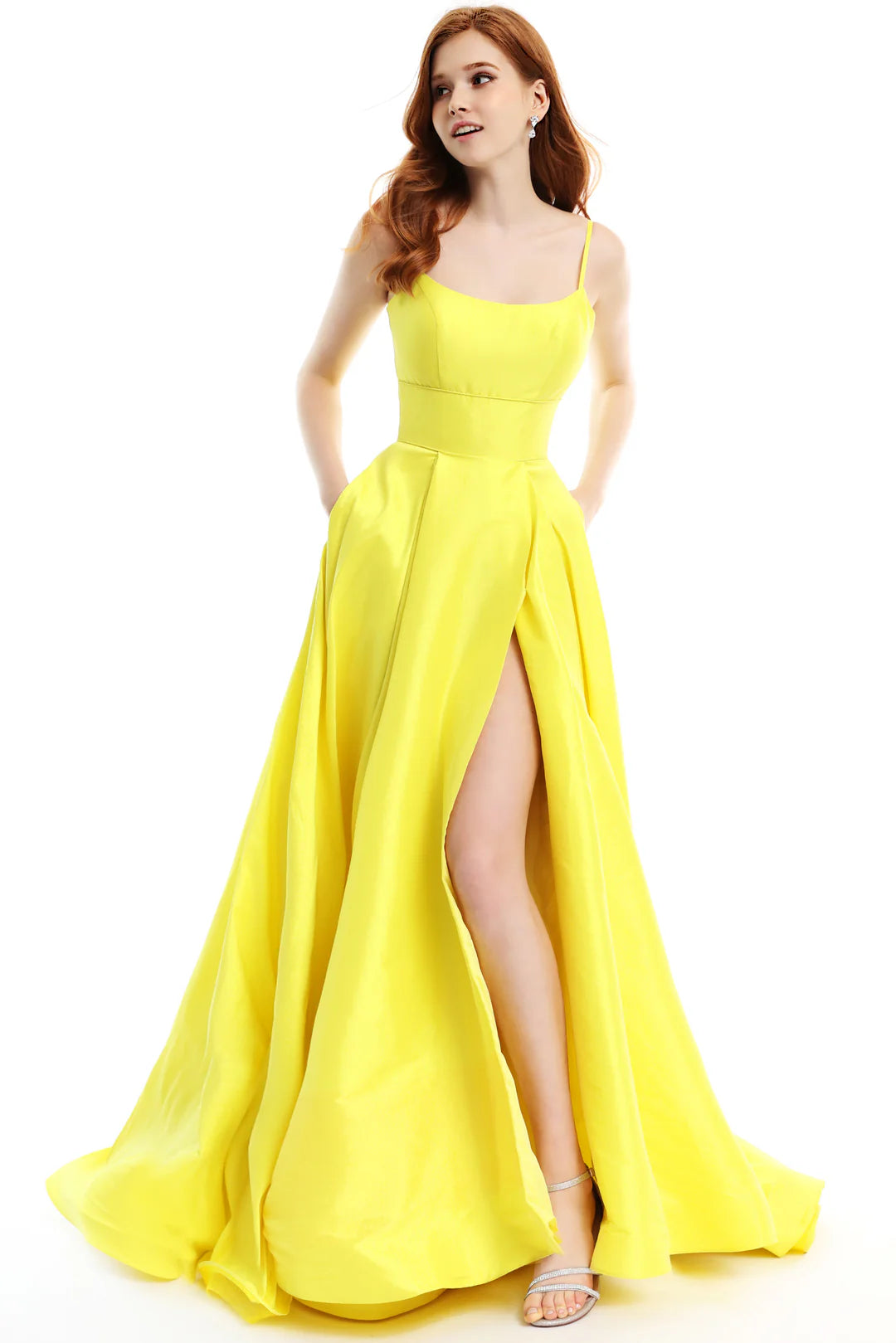 Prom Dresses Long A Line Formal Slit Prom Dress Yellow
