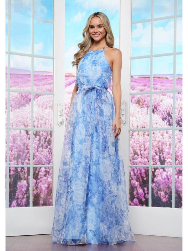 Colors 3573 A Line Long Formal Print Prom Dress