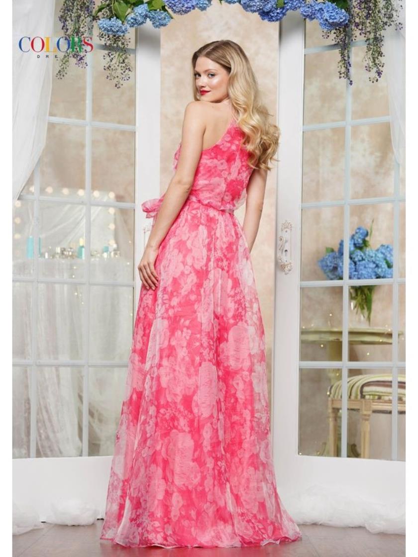 Colors 3573 A Line Long Formal Print Prom Dress