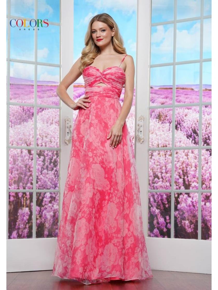 Colors 3574 Long A Line Print Formal Prom Dress
