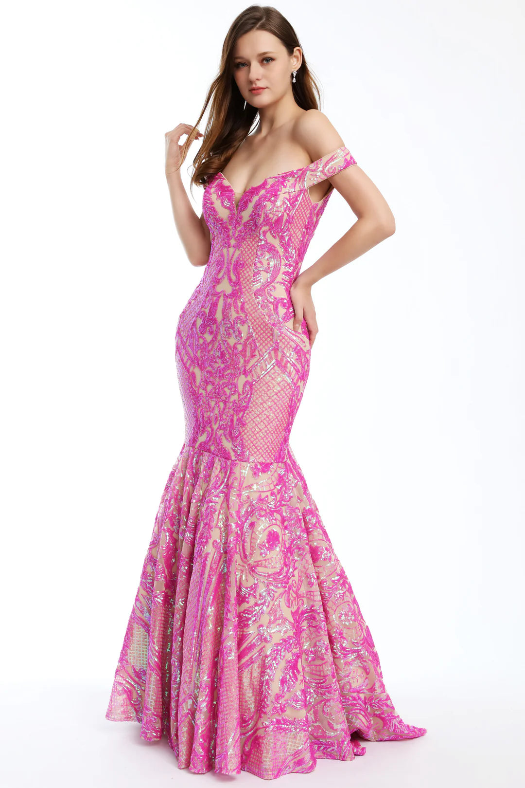 Prom Dresses Sequin Long Formal Mermaid Prom Dress Neon Hot Pink