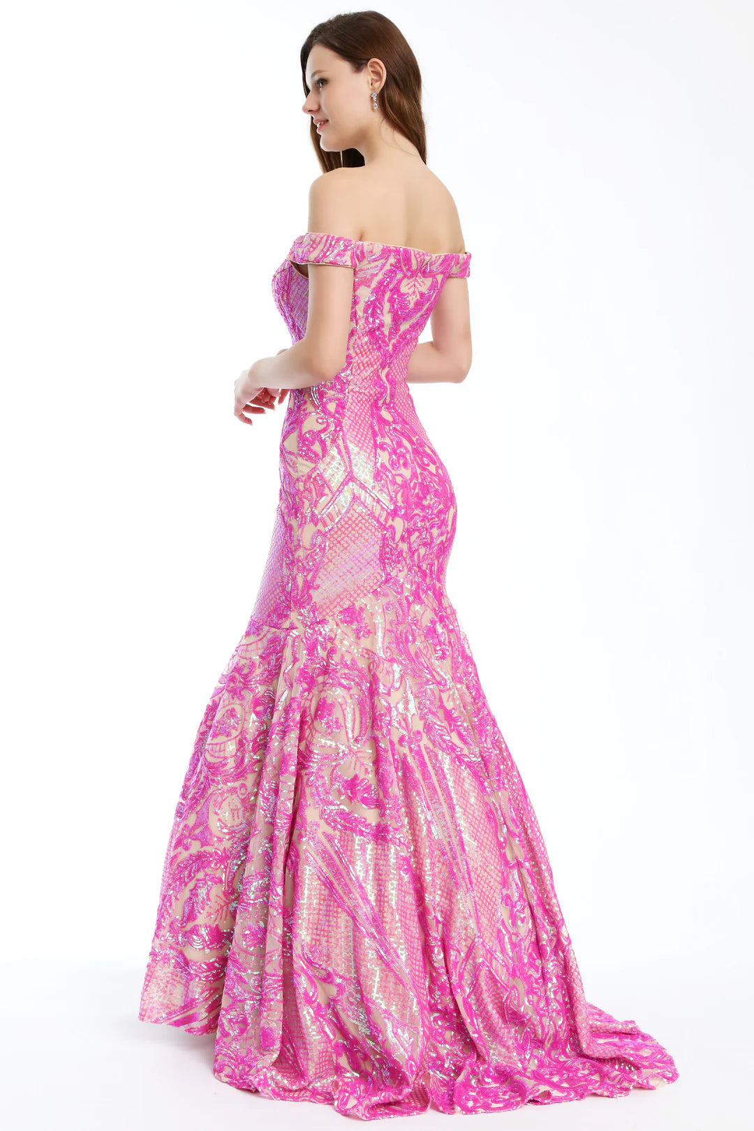 Prom Dresses Sequin Long Formal Mermaid Prom Dress Neon Hot Pink
