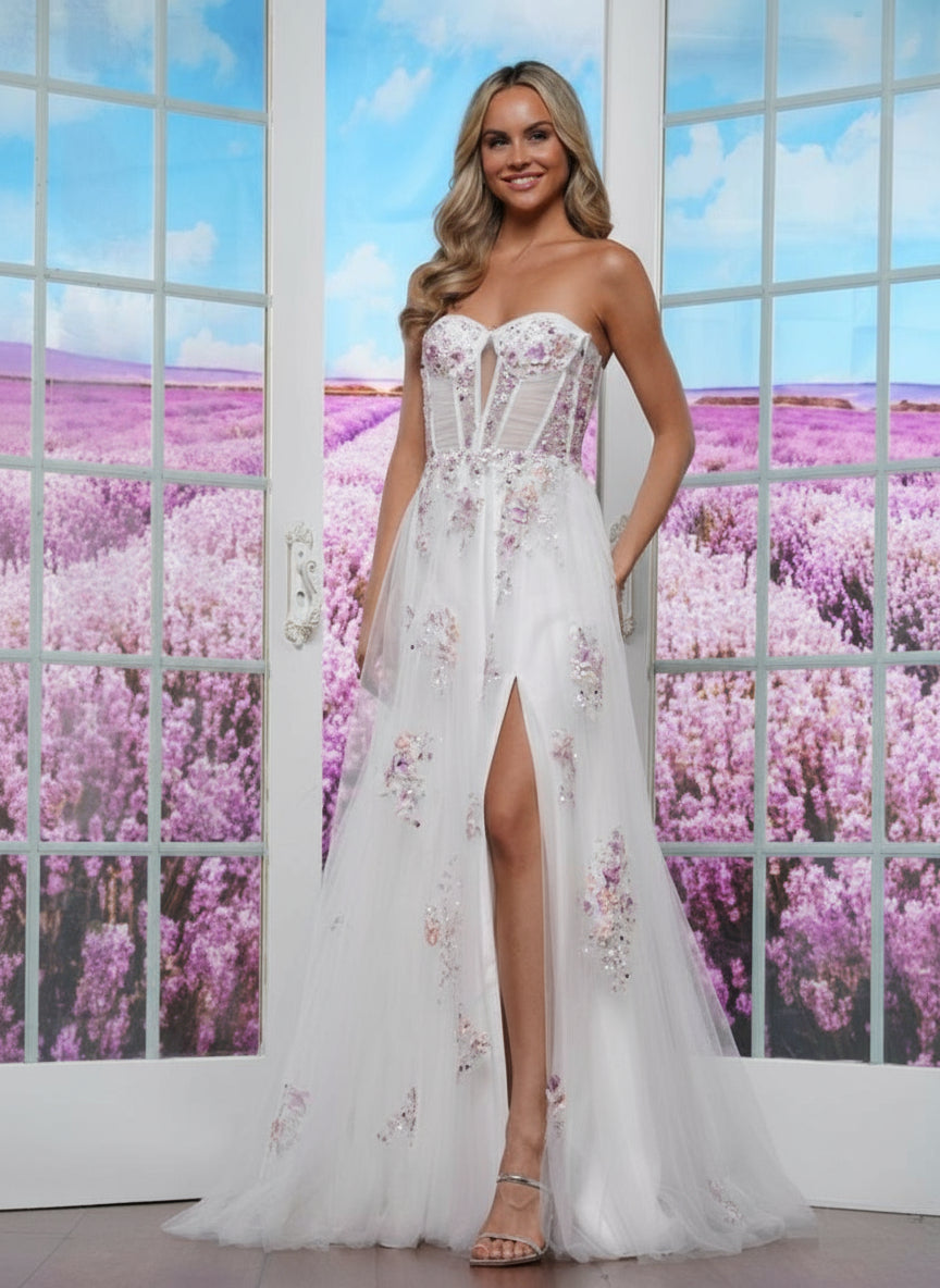Prom Dresses Formal Long Floral Prom Dress Off White