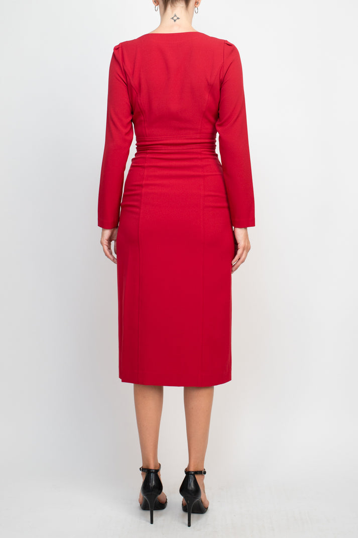 Taylor 3577M Long Sleeve Button Cocktail Midi Dress