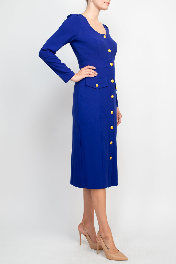 Taylor 3577M Long Sleeve Button Cocktail Midi Dress