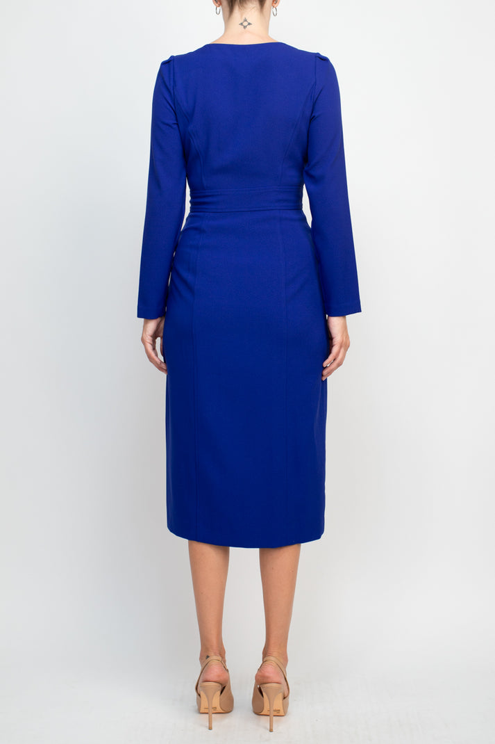 Taylor 3577M Long Sleeve Button Cocktail Midi Dress