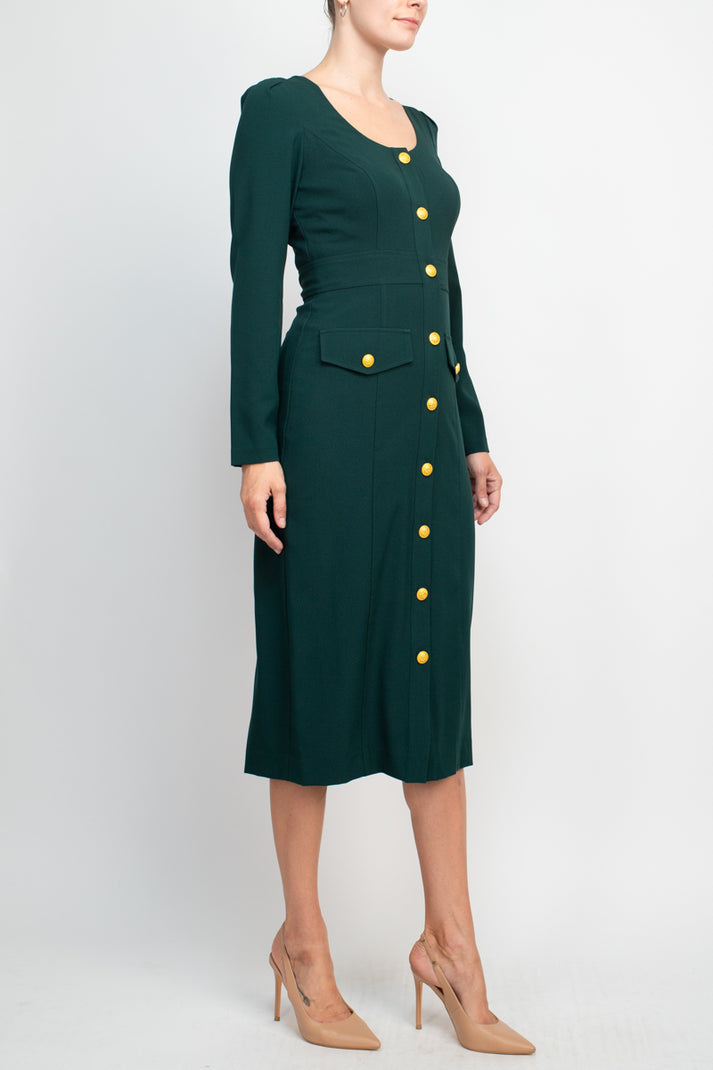 Taylor 3577M Long Sleeve Button Cocktail Midi Dress