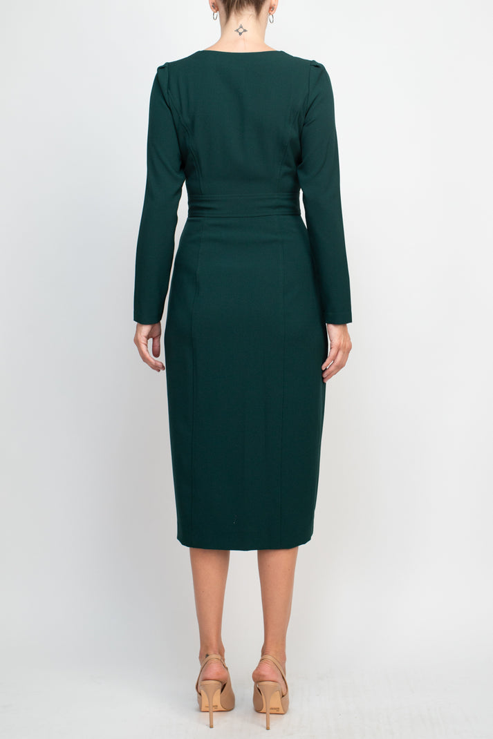 Taylor 3577M Long Sleeve Button Cocktail Midi Dress