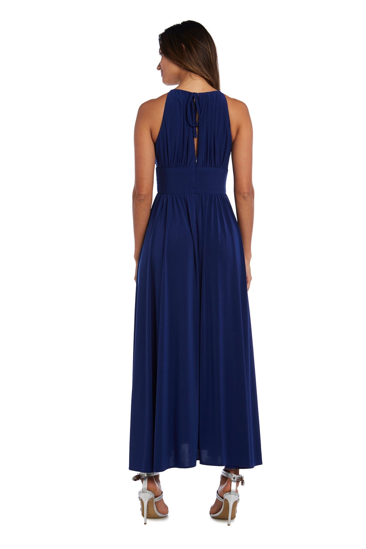 Long Halter Dress With Rhinetone Waistline Electric Blue / 10