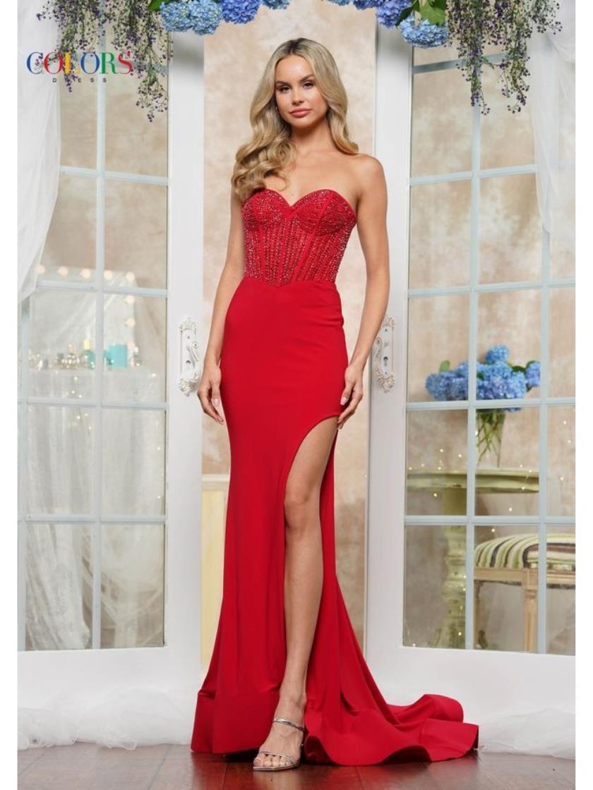 Colors 3579 Beaded Formal Fitted Long Prom Dress