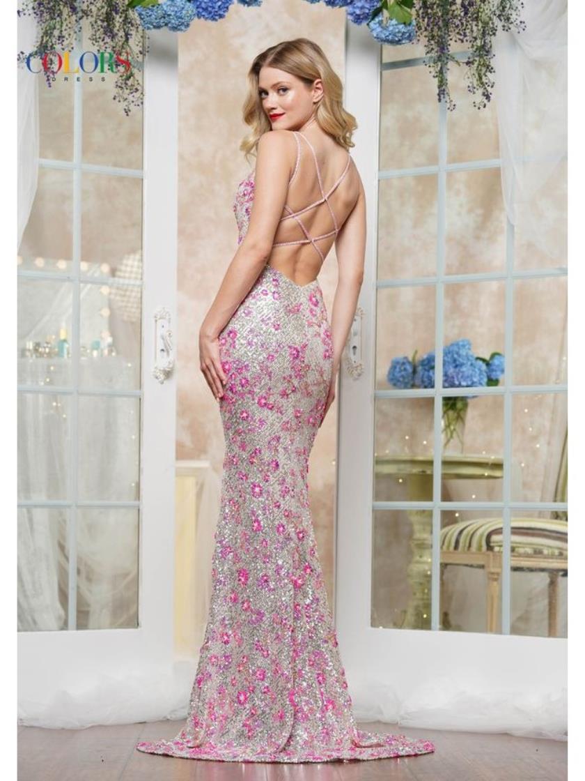 Colors 3581 Formal Long 3D Floral Sequin Prom Dress