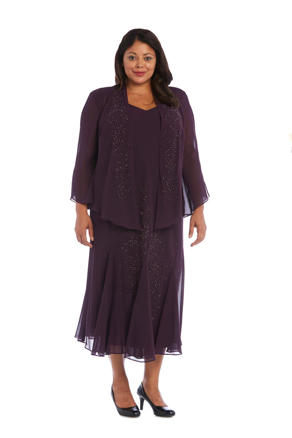 Beaded Plus Size Dress Formal Midi Jacket R&M Richards 358260