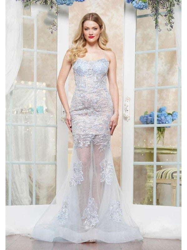 Colors 3583 Long Formal Fitted Applique Prom Dress