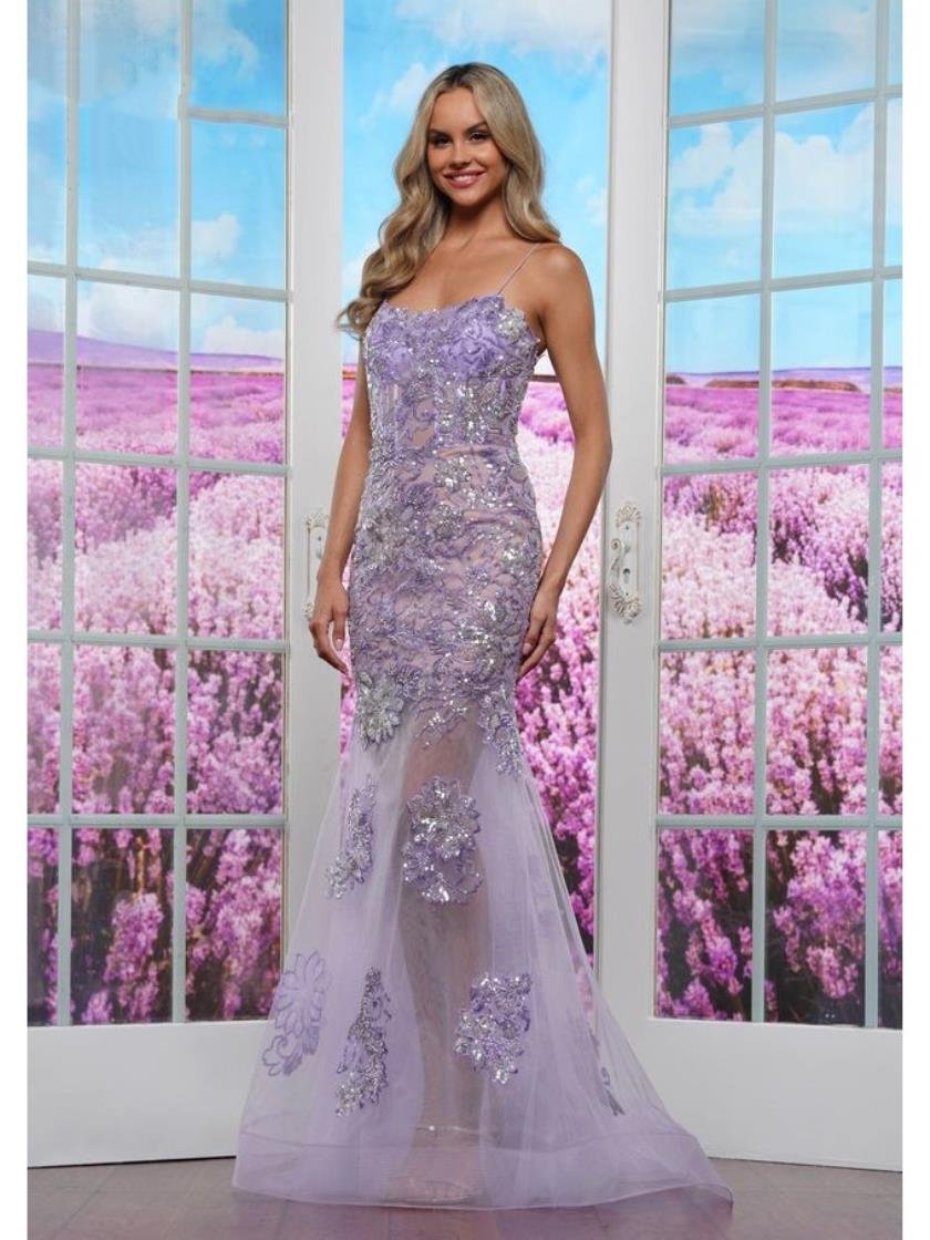 Prom Dresses Long Formal Fitted Applique Prom Dress Lavender