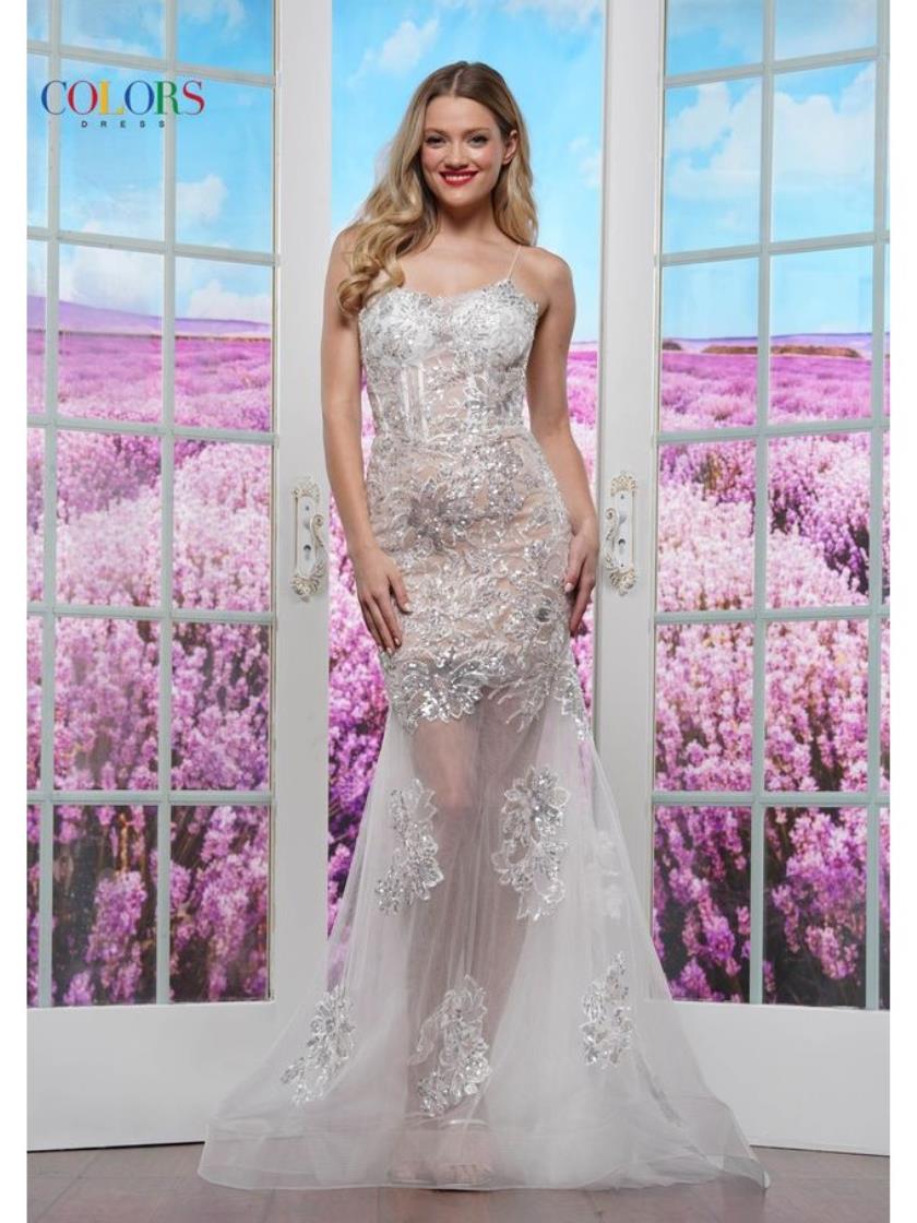 Colors 3583 Long Formal Fitted Applique Prom Dress