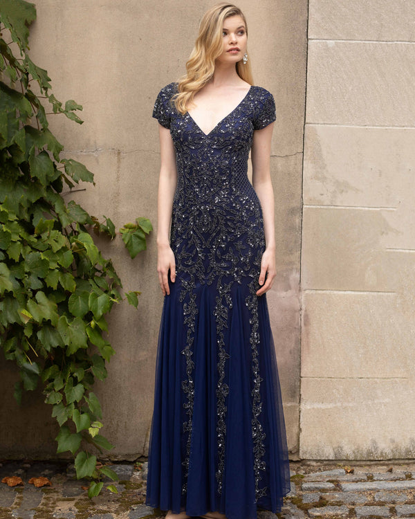 V-Neck Floor-Length Tulle Formal Mermaid Gown Primavera Couture 3585