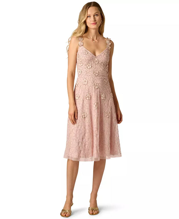 Bead Flower Petal Midi Dress Adrianna Papell AP1E212795