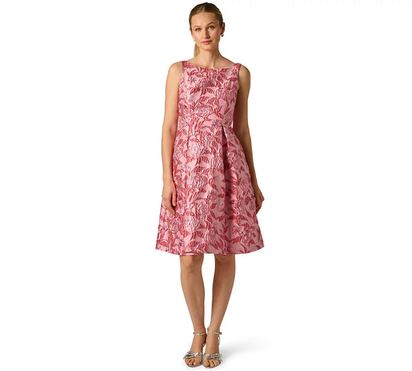 Adrianna Papell AP1E213255 Bateau Knee-Length Jacquard Cocktail Dress Metallic
