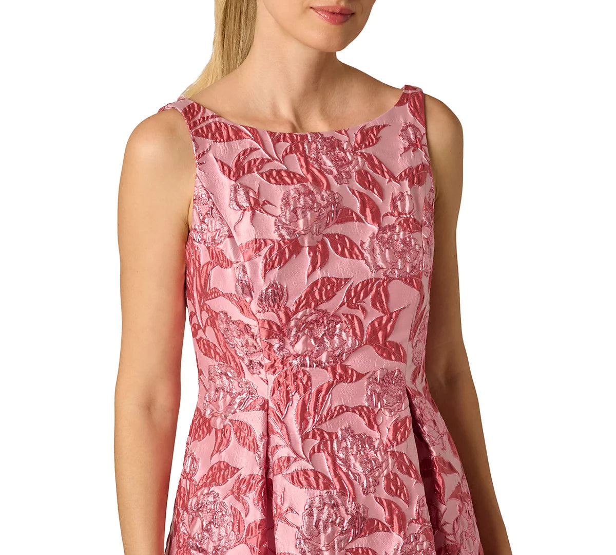 Pink Multi Adrianna Papell AP1E213255 Bateau Knee-Length Jacquard Cocktail Dress Metallic