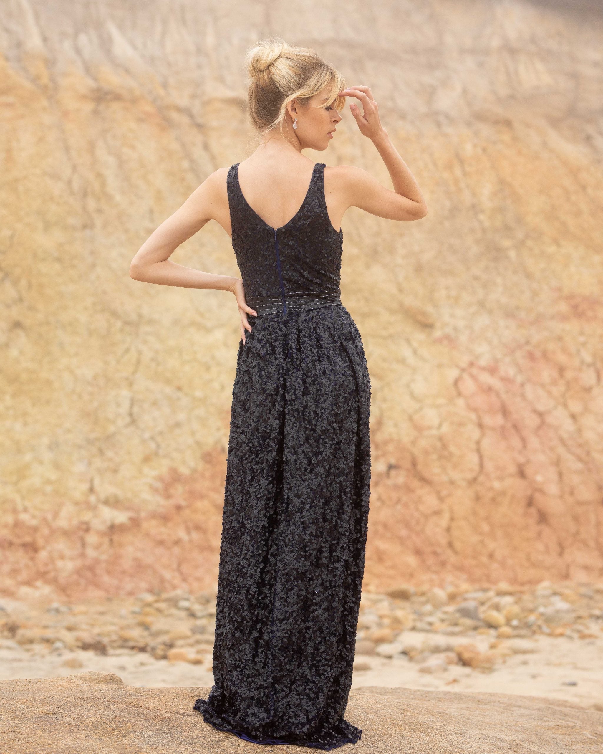 V-Neck Floor-Length Sequin Formal A-Line Gown - Primavera Couture PC3587