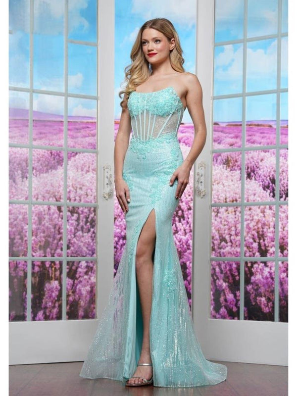 Colors 3588 Fitted Formal Long Slit Evening Prom Dress