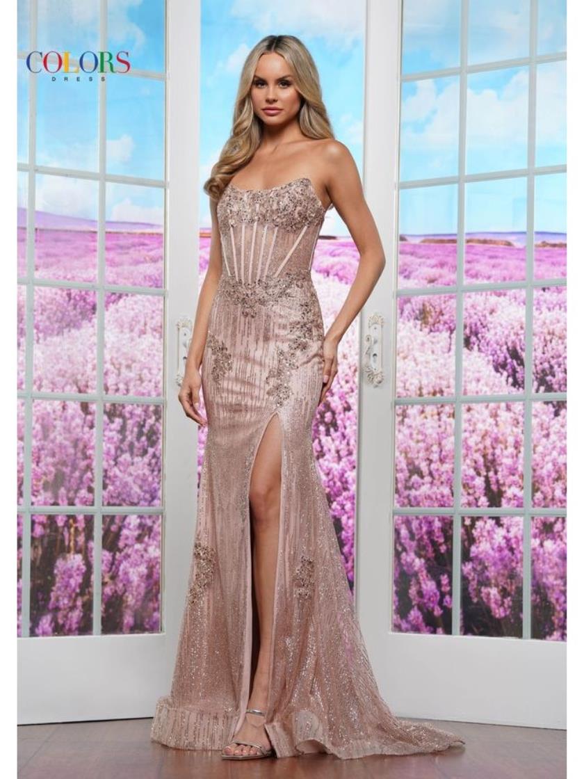 Colors 3588 Fitted Formal Long Slit Evening Prom Dress