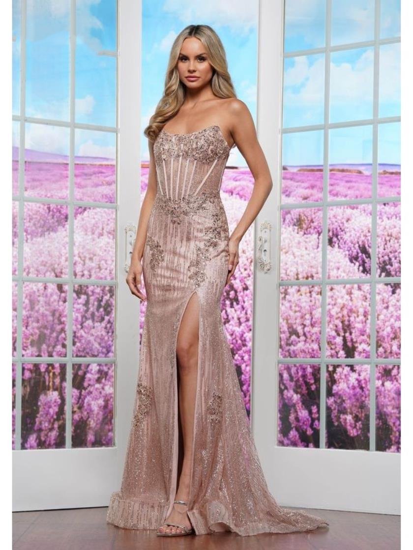 Prom Dresses Fitted Formal Long Slit Prom Dress Rose Gold