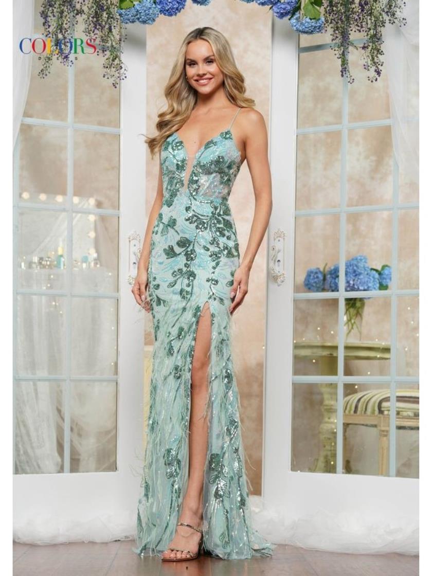 Colors 3589 Fitted Long Formal Sequin Prom Dress