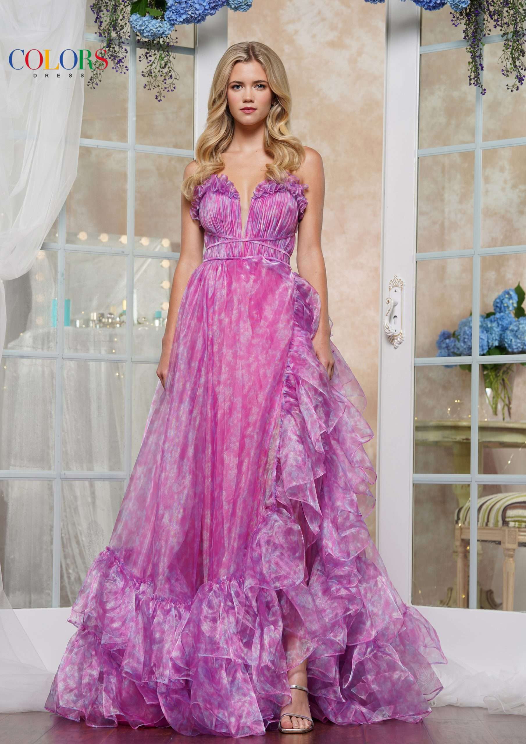 Colors 3591 Formal Long Ball Gown Pleated Prom Dress