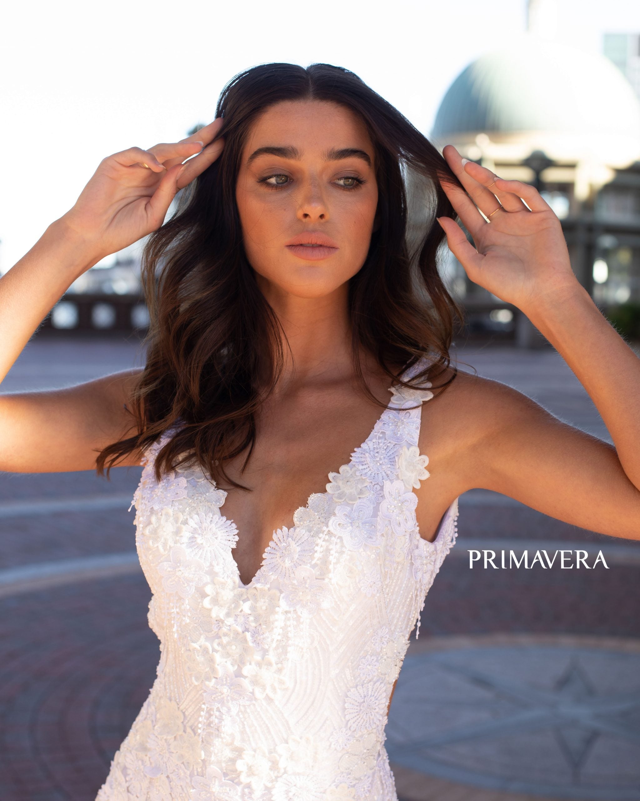V-Neck Floor-Length Sequin Bridal Mermaid Gown Primavera Couture PC3594