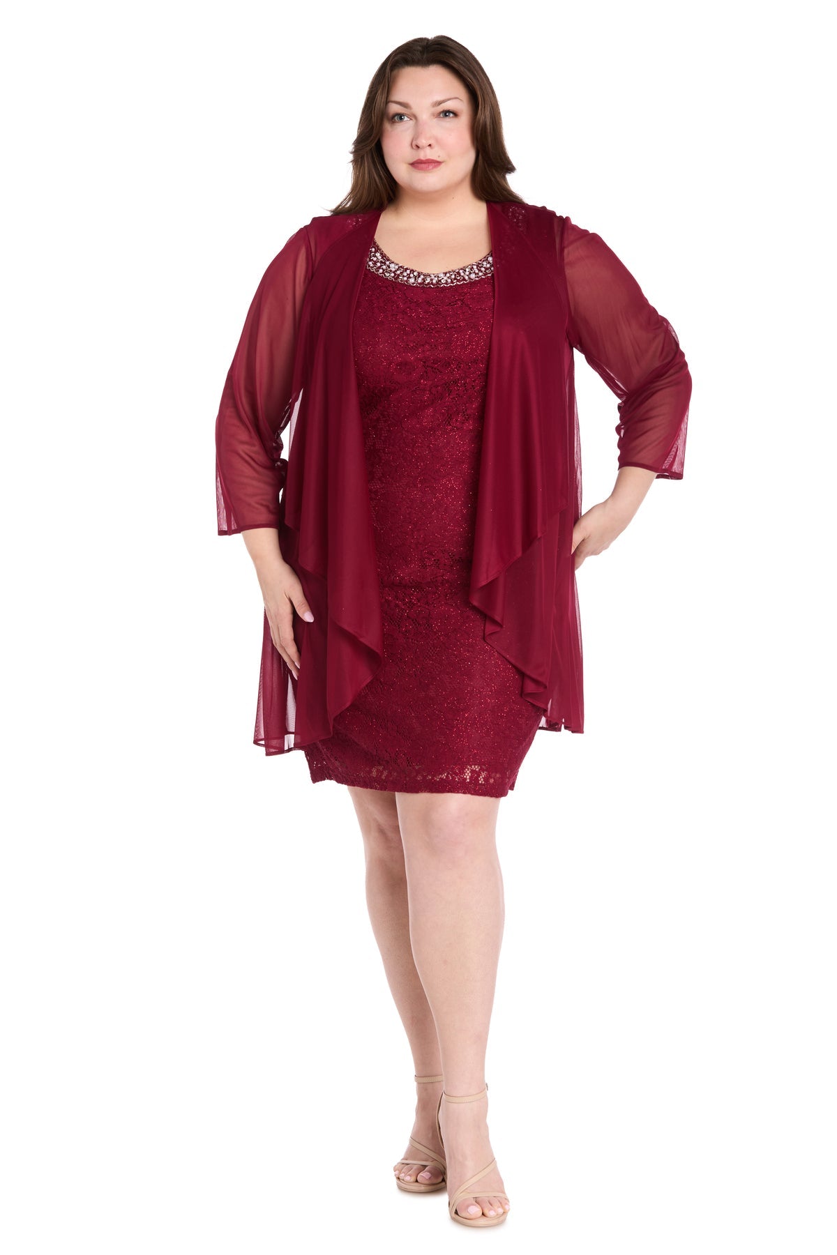 R&M Richards 3594W Plus Size Short Mother of the Bride Lace Dress