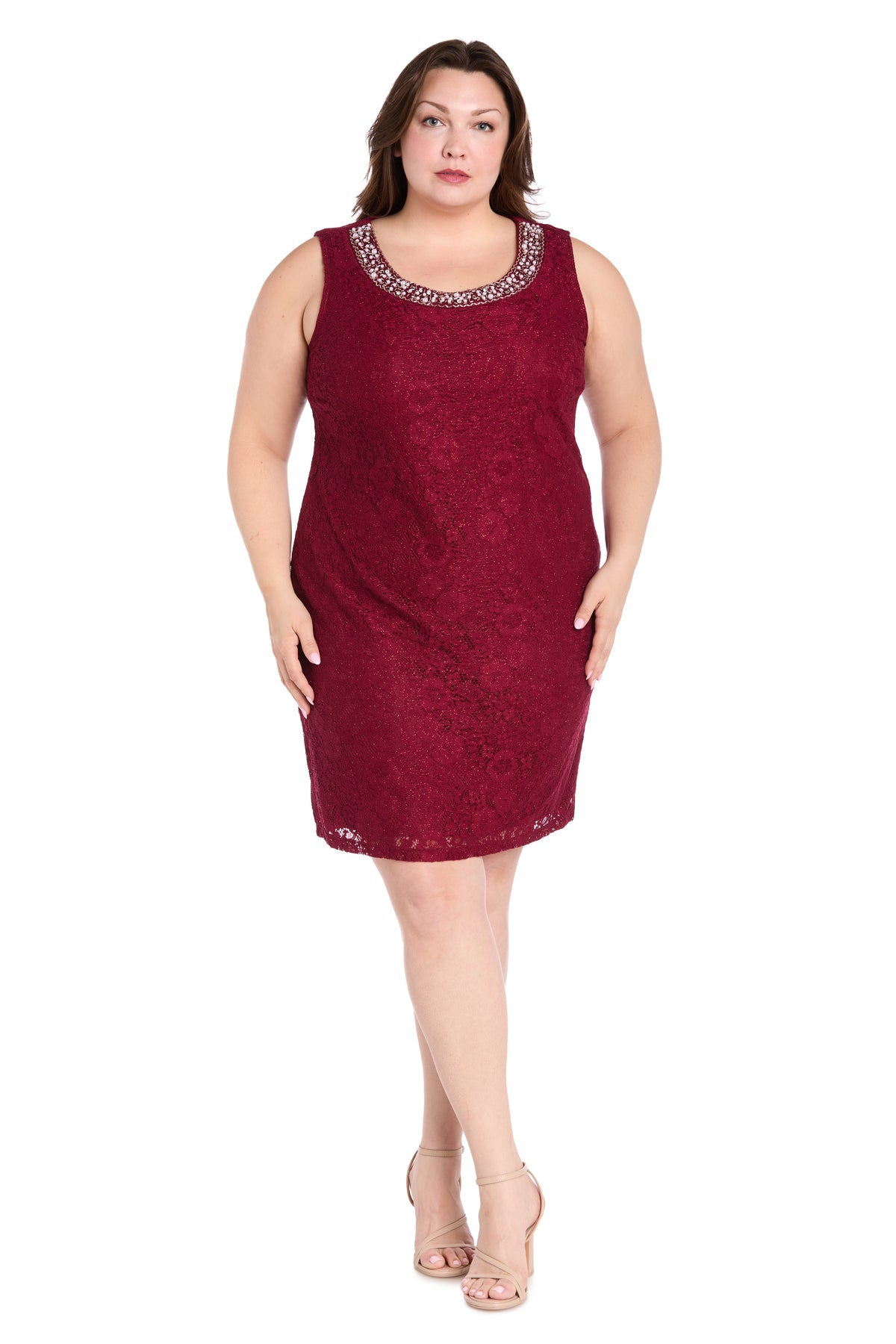 R&M Richards 3594W Plus Size Short Mother of the Bride Lace Dress