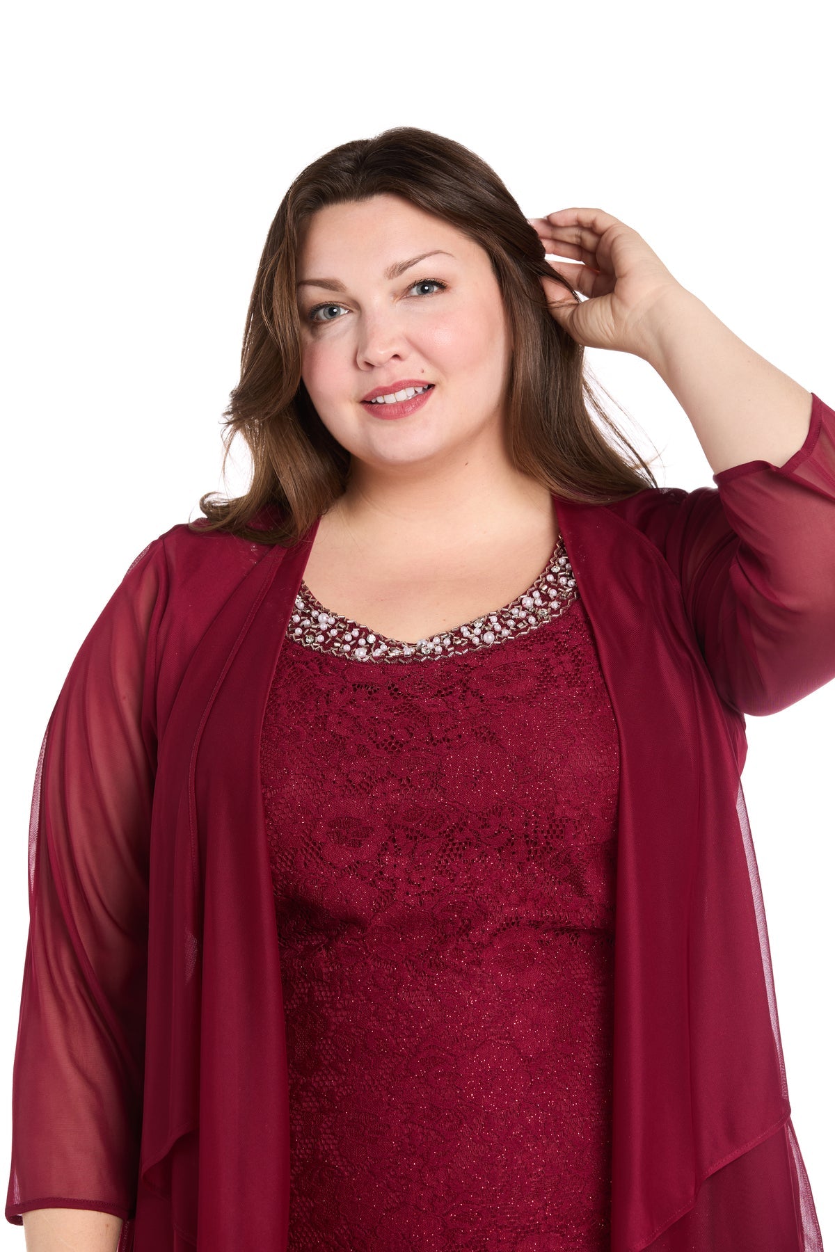 R&M Richards 3594W Plus Size Short Mother of the Bride Lace Dress